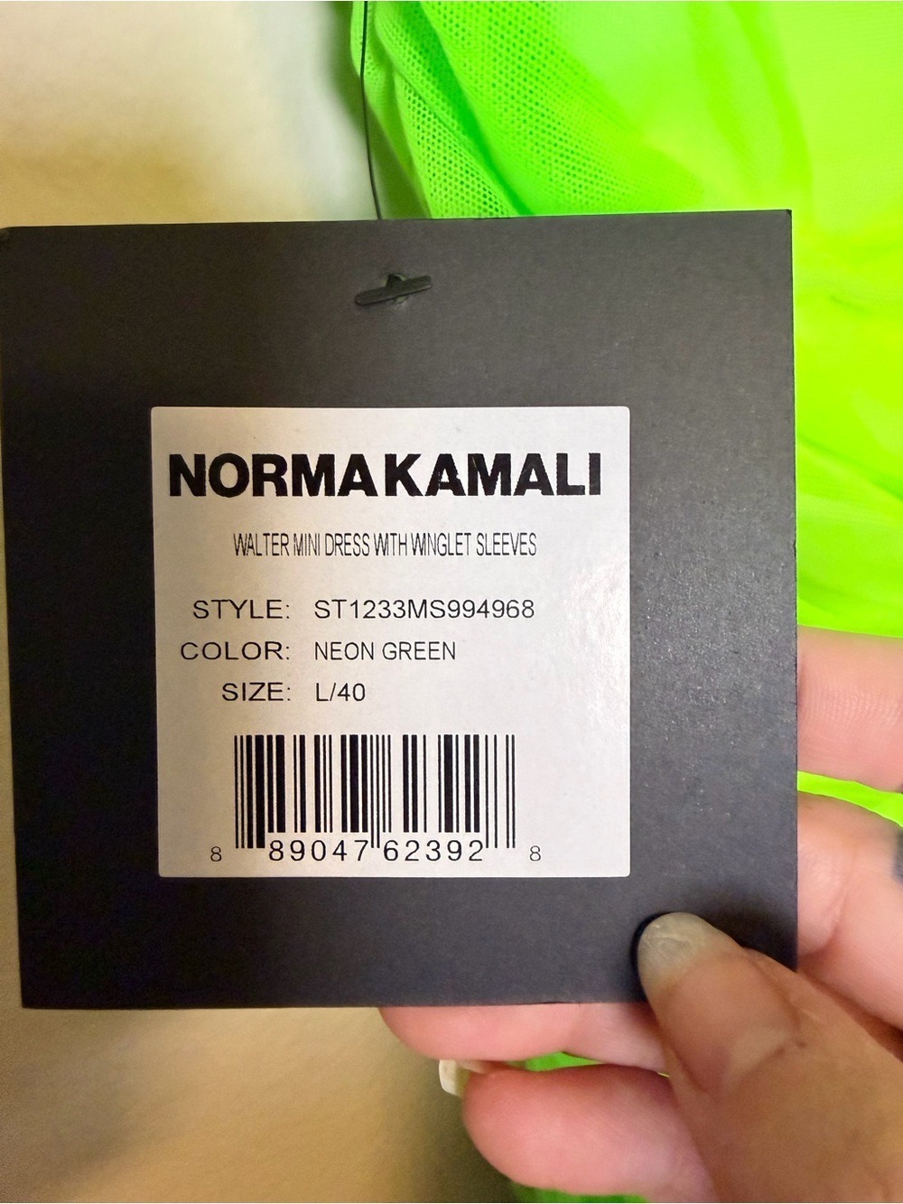 NWT Norma Kamali Walter Ruched Mesh Mini Dress Neon Green L - Picture 2 of 8
